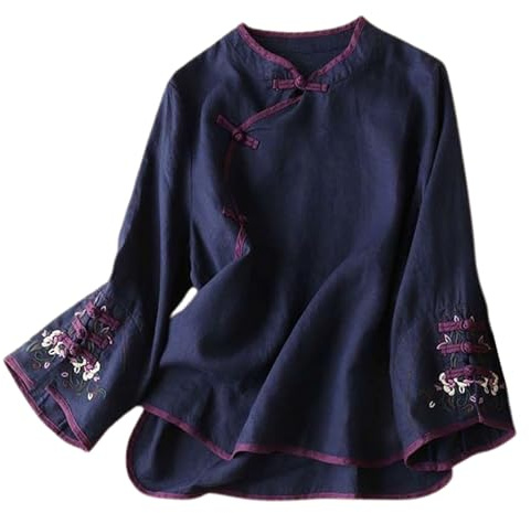 Camicia a tunica da donna ricamata in garza bohémien, vestibilità ampia, camicette floreali estive indiane con volant top per donne anziane pizzo occidentale boho contadino fluente da donna lino alla