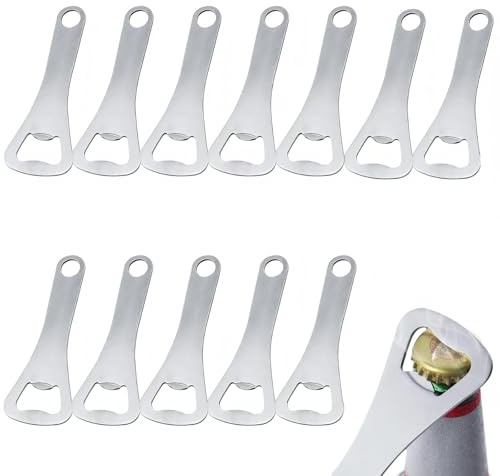 12Pcs Beer Bottle Openers, Stainless Steel Flat Bottle Openers Heavy Duty Bar Bottle Openers Bulk (Silver, 13 x 4cm)