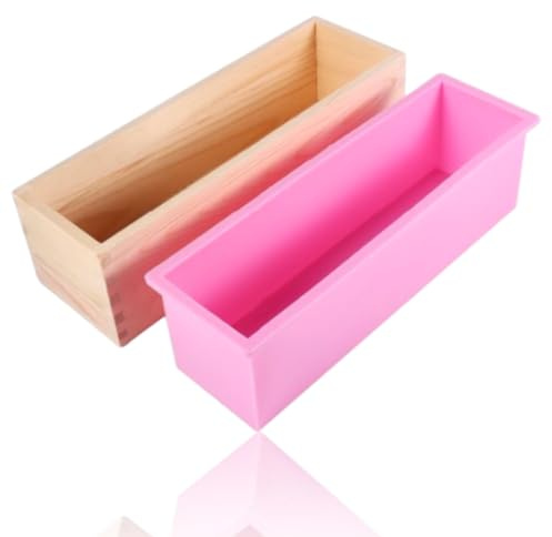 Flexible Rechteck -Silikonseife Schimmelpilze DIY -Werkzeuge, wobei Holzbox -Seifenlaib -Vorräte für handgefertigte Seifenkuchen -Toastfarbe in zufällig 11x 3,5x 3,2 in