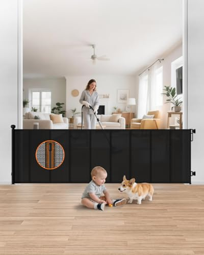 BBsecure 100 Extra Wide Retractable Baby Gate, Extra Long Indoor Pet Gate