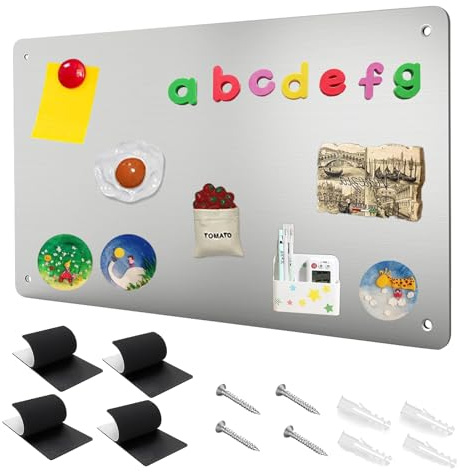 Foonary Magnettafel 42x30cm - Magnetisch Tafel für Wand, Magnetwand zum Anbringen von Fotos, Notizen & Reisemagnet, Magnetische Pinnwand für Büros, Küchen, Kühlschränke & Arbeitszimmer(Silber)
