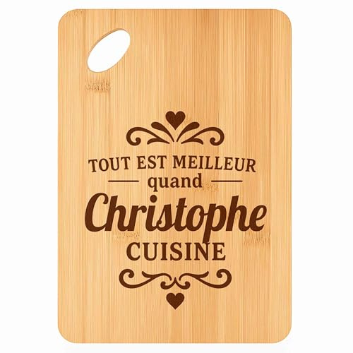 Planche à Découper Meilleur Quand Christophe Cuisine - Plateau Apéro en Bambou Cadeau Gravé pour Homme Cuisine Barbecue