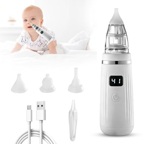 Aspiratore nasale Neonato, Bwaliffury Aspiratore Nasale Neonato Elettrico ricaricabile 5 forze di aspirazione, 3 Punte In Silicone, Sollievo per il naso bloccato, Senza BPA,Adatto a neonati e bambini