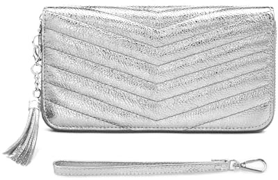 befen Genuine Leather Wallet for Women Silver Clutch Bag Small Purse RFID Card Holder for Women Daily Use