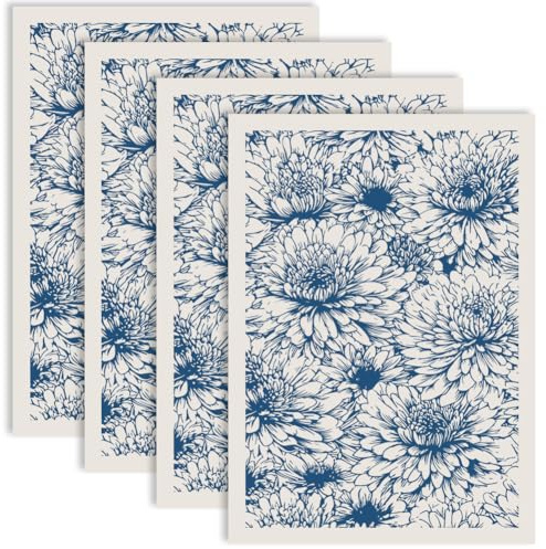 PRESSINART 4Pcs Calcomanías De Transferencia Cerámica Flores Transferencias Bajo Esmalte Patrón De Crisantemo Azul Papel Deslizante para Porcelana para Cerámica Arcilla Artesanía Decoración De | Calcomanías de transferencia de cerámica con diseño floral de crisantemo, papel de porcelana para manualidades de arcilla
