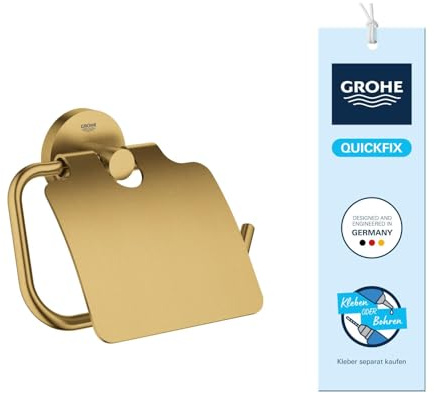 GROHE Start, Toilettenpapierhalter WC ohne Bohren (zum Kleben und Bohren geeignet, mit Schrauben & Dübel, Kleber separat kaufen, mit Deckel, verdeckte Befestigung), cool Sunrise, Gold, 41179GN0