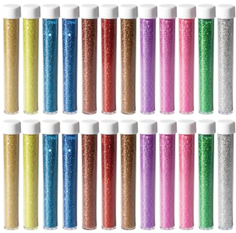 argtnayk 24 StüCk Glitzerpulver Set,12 Farben FüR Handwerk,Nail Art,Party Make-Up,Gesicht & Festival Dekoration Glitzerpuder-Set In FläSchchen, Pailletten-Weihnachtsbastelmaterialien Und -Ornamente