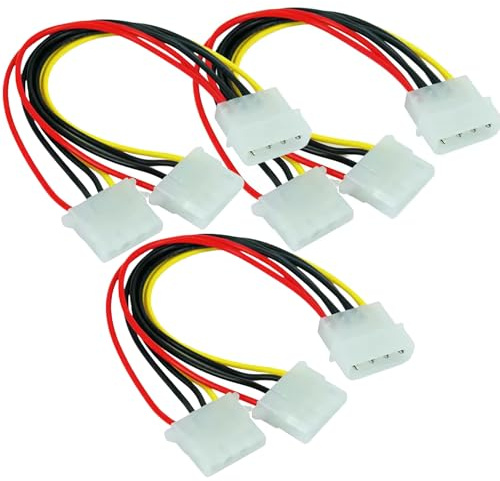 EL MOCHUELITO Cable Divisor Molex 4 Pines, 1 Macho a 3 Hembras, 23 cm, Pack de 3 Unidades para PC