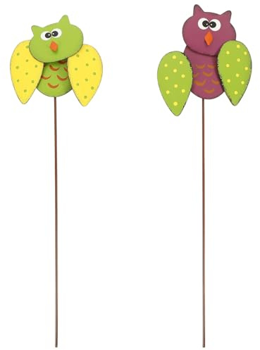 Alasum 2pcs Metal Owl Garden Stakes Decorative Garden Planter Ornaments in Assorted Colours for Outdoor Courtyard Decoration and Use