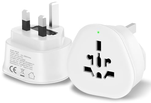 2 Pack UK Plug Travel Adapter, US/Canada/EU/Swiss/Brazil/AU/China to UK/Ireland Pin Converter, Worldwide Socket to UK Plug Converter, Type B/C/I/L/N/J (Not E/F) Convert to Type G Plug (840UK)