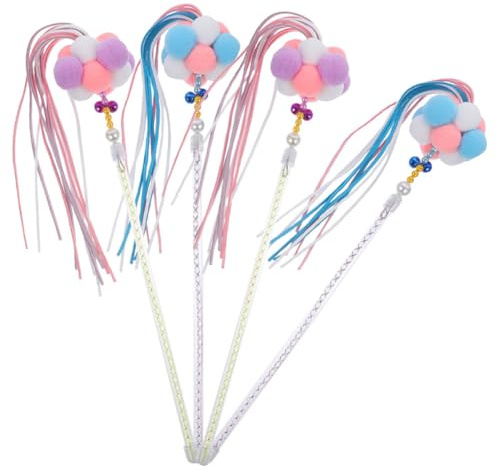 SHOWERORO Kitzelstab für Kätzchen, Interaktives Katzenspielzeug, 4 Stück | ABS und PVC Ausführung, Unterhaltsame Beschäftigung Sowie Bewegung, für Hauskätzchen im Innenbereich, Lustige Teaser