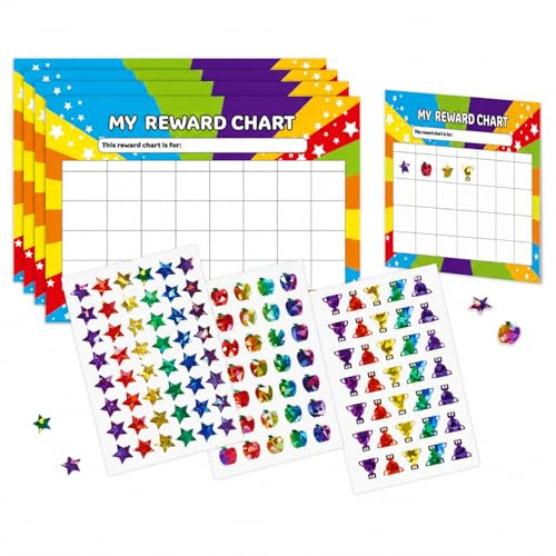 4 Pack A4 Children's Star Reward Chart, Habit Tracker Board Goal Planning Roster Reusable Cardstock With 3 Style 125 Star Stickers, Behaviour Charts For Children Encourage Good Behaviour