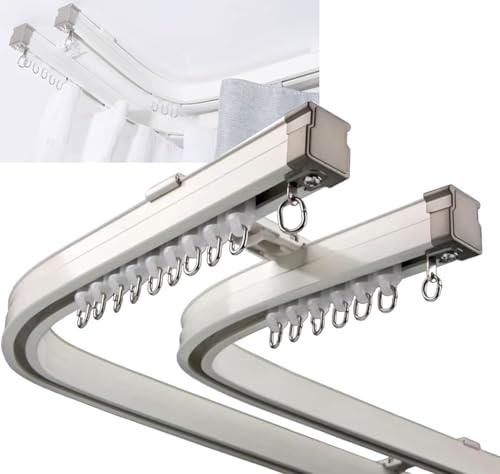 Böjbart aluminiumlegerat dubbelspårsystem för tak/väggmontering, flexibelt böjt skena, kraftigt fallspår, 150 cm (4,9 fot) för burspråk, enkel installation
