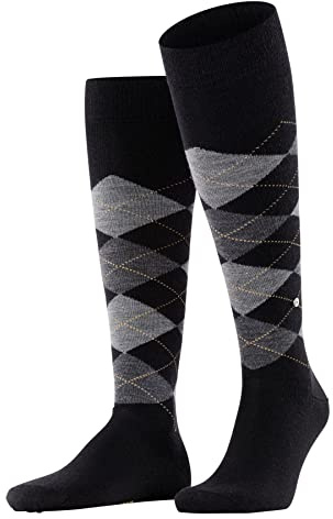 Burlington Herren Kniestrümpfe Edinburgh M Kh Wolle lang gemustert 1 Paar, Schwarz Black 3000-O, 40-46