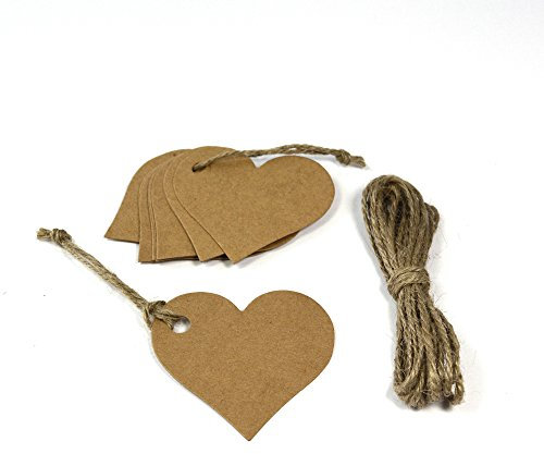 Frau WUNDERVoll® 40 ANHÄNGER Natur, Herz inkl. 12 Mtr. Kordel/Papieranhänger, Geschenkanhänger, Gastgeschenk Hochzeit, Vintage, Geschenk, Etiketten, Tags, Geburtstag, Dekoration
