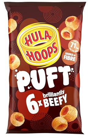 Hula Hoops PUFT - BEEF Multipack 6 x 15g Bags - Deliciously light and crispy puffed hula hoops - Completely free from artificial flavours, colours and MSG, Suitable for Vegetarians