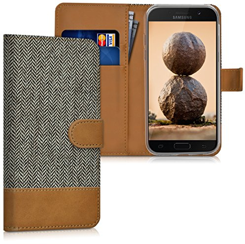 kwmobile Custodia Compatibile con Samsung Galaxy A5 (2017) Cover Portafoglio - Case Chiusura Magnetica Portacarte Tessuto Similpelle grigio scuro/marrone
