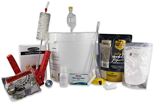 Cocinista Kit para Hacer Cerveza Artesanal en casa 17 L con Malta Equipo Mini De Luxe, fermentador con Grifo y borboteador, Incluye dextrosa, chapador y chapas, Ideal Principiantes, lotes de 10 L