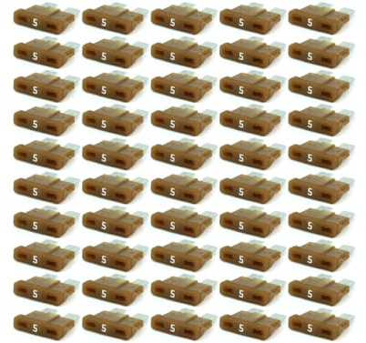 KFZ Auto ATO Sicherungen 50 Stück Flachsicherungen, TFT00, Set, 1A 2A 3A 4A 5A 7,5A 10A 15A 20A 25A 30A 35A 40A, Stromstärke:05A Ampere
