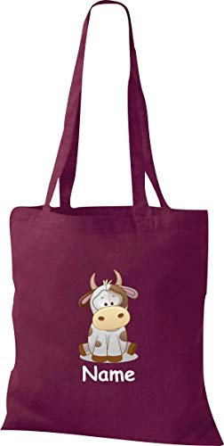 Shirtinstyle Stoffbeutel Tasche, Tiermotiv Kuh mit Wunschnamen, Natur Zoo Tiere Animal, Geschenk, Baumwolltasche, Logo, Spruch, Verwandschaft, Motiv, Farbe Royal