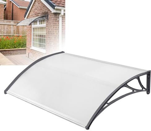 Froadp 100x150cm Auvent Marquise de Porte d'entrée, Extérieur Rideau Abri Toits en Polycarbonate, Toit Protection Contre la Pluie Neige et UV, Semi-Transparent Stores pour Patio Fenêtre Porte(Gris)