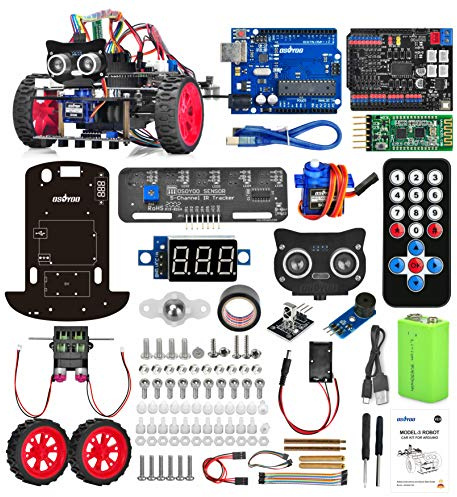 OSOYOO Model-3 Smartes Roboter-Auto Bausatz V2.0 Kompatibel mit Arduino IDE Elektronik Bausatz mit UNO R3, Linienverfolgungsmodul, Ultraschallsensor, Bluetooth-Modul, Auto Roboter Spielzeug