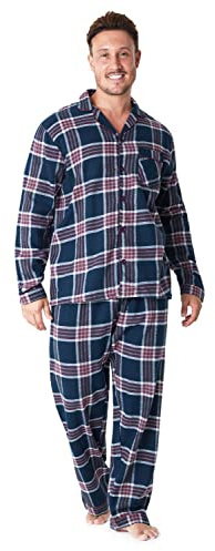 CityComfort Pyjamasset för män, Nattkläder för män i bomull, rutiga loungekläder, traditionella PJ-set av flanell, presenter för män (V, marinblå/burgunder)