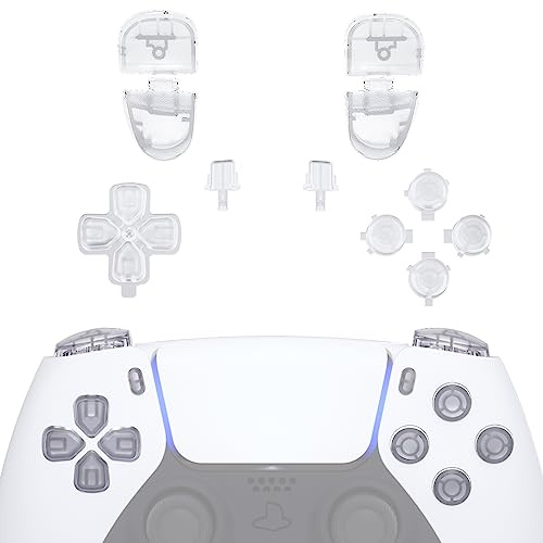 eXtremeRate DIY-Ersatz Knöpfe Set für ps5 Controller BDM-030/040/050/060, Custom Premium Taste D-Pad Action/Option/Share/Trigger Bumper Button Umbau Ersatzteil für ps5 Controller–Clear