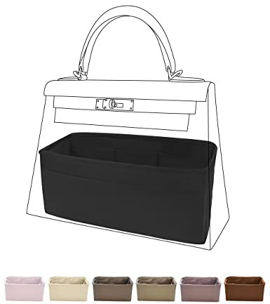 DGAZ Handtaschen Organizer Einsatz, Seide Innentasche für Hermes Kelly Pochette/Mini II/20/25/28/32/35/40 Taschen, Leicht Organizer Innentaschen (Schwarz, MiniⅡ)