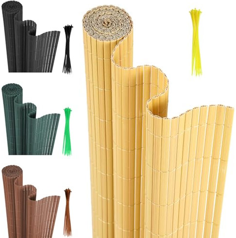 Lospitch Estera de privacidad de PVC para balcón, Cerca de bambú, Resistente a la Intemperie, Anti-UV, Visual Valla Pantalla para jardín, terraza, Borde de balcón con Listones, bambú, 180 x 700 cm