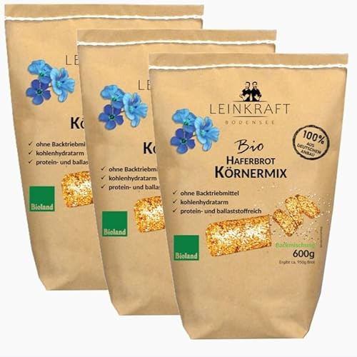 Bio Haferbrot Körnermix DIE Brotbackmischungen mit Leinmehl Vollkorn Low Carb von Leinkraft Bodensee Set 3X600g