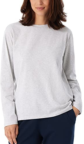 Schiesser Chemise de Nuit à Manches Longues en Coton-Mix + Relax Haut de Pijama, Opaque, Gris mélangé 179273, 46 Femme