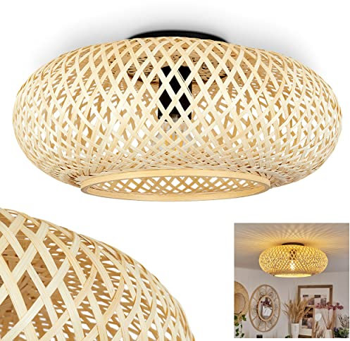 Plafonnier Alavi, plafonnier en métal/bambou noir/naturel, luminaire boho avec abat-jour en grille et superbe effet de lumière au plafond, Ø 41 cm, 1 flamme, 1 x E27, ampoule(s) non incluse(s)