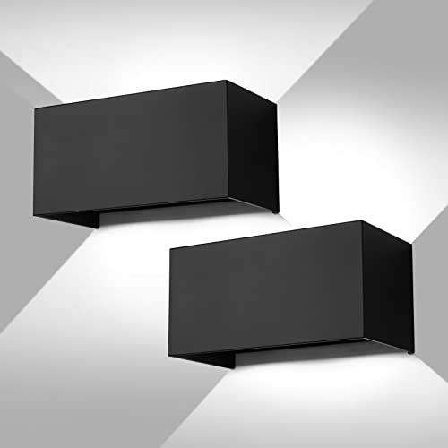 ENCOFT 2 Pezzi 24W Applique da Esterno, Luci da Esterno COB LED IP65 | Lampada da Esterno a Parete IP65 Impermeabile 6000K in Alluminio Applique da Parete Moderno per Balcone Giardino Nero