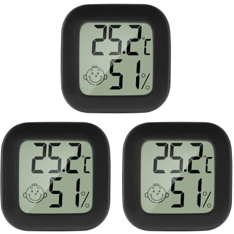 PAIRIER Mini Thermomètre Hygromètre LCD Intérieur Numérique, 3 pièces | Haute Précision, Portable, -50℃ ~ 70℃, 10% ~ 99% RH, Pour Salon entrepôt Chambre de bébé