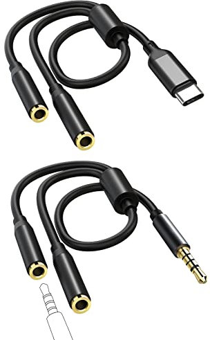 NOLYTH Kopfhörer Audio Adapter Splitter Kabel-2 Stück, USB C 3.5mm Audio Y Splitter Kabel, Kopfhörer Audio Adapter für Kopfhörer/Tablet/Smartphones/MP3 Player