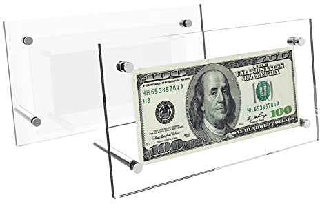 Cuyacili 2 Pezzi Cornici Portafoto in Acrilico Trasparente Telaio di valuta Dollaro Bill Holders Protezione Biglietti Proteggere la Carta Fotografica e Le Banconote 20,5x11,5 cm