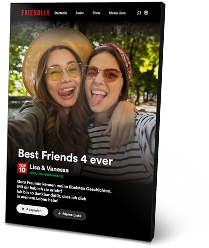 ARTFAVES® Personalisiertes Bild - Netflix Bild - FRIENDLIX - Geschenk mit eigenem Foto und Text als Poster 21 x 30/30 x 40 cm ohne/mit Rahmen oder als Holzbild