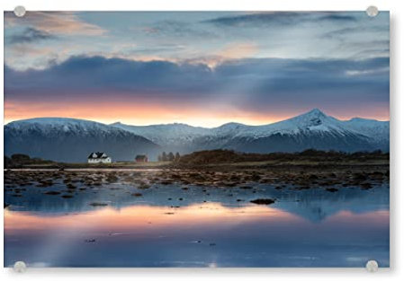 artboxONE Acrylglasbild 45x30 cm Natur Sonnenaufgang Norwegen Bild hinter Acrylglas - Bild Berge Haus Landhaus