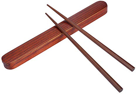 Portable Wooden Chopsticks Japanese Style with Wood Case Reusable Utensils for School Camping Travel Box (Pull Dark Chopsticks Box + Chopsticks)