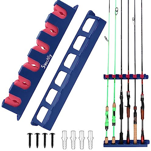 Monsully Rutenständer Rutenhalter Angelhalter Angelrutenhalter zur Wandmontage Angelrutenhalter für Garage Vertikal 6 Angelrute Lagergestell, Passend für die Meisten Ruten