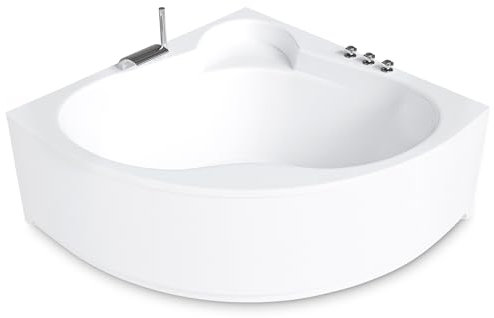 AQUADE Acryl Eckbadewanne 140x140 Modell: Essen Hergеstellt in Dеutschland - Weiß Badewanne Komplettset 140x140 - Badewannen mit Wannenfüßen + Schürze + Ab-Überlaufgarnitur + Wannenrandarmatur