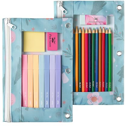 Mr. Pen Astuccio per raccoglitori a 3 anelli, confezione da 2, 25,4 x 17,1 cm, cerniera liscia, finestra trasparente, astuccio grande capacità con 3 occhielli rinforzati per scuola, ufficio, forniture