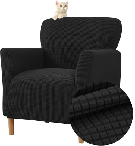 Highdi Stretch Sesselhusse - Elastische Jacquard Sofaüberzug, Clubsessel Bezug, Weicher Sesselschoner Mit Armlehne, Sitzbezug Für Sessel Mit Armlehne (Schwarz)