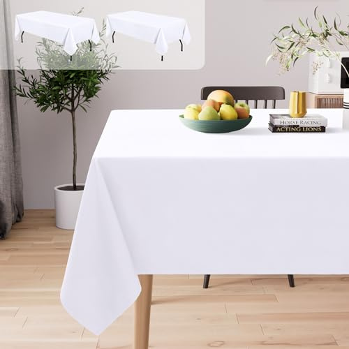 Homaxy Tischdecke Abwaschbar Lotuseffekt Rechteckig 130 x 160 cm, 2 Stück, Tischtuch Wasserabweisend Tafeldecke Abwischbare aus Polyester Schmutzabweisend Pflegeleicht für Küche Party, Weiß