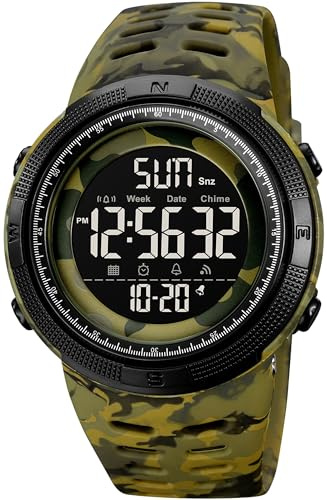 findtime Armbanduhr Herren Digital Uhr Senioren Große Zahlen 50M Wasserdicht Militär Uhr Digital Sportuhr Camouflage Herrenuhr mit Wecker Coutdown Datum 12/24H LED Armbanduhren Männer