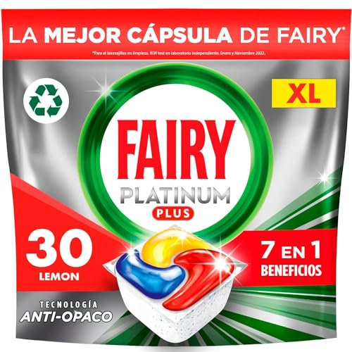 Fairy Platinum Plus Cápsulas De Lavavajillas Todo En Uno Limón, 30 Cápsulas, El embalaje puede variar