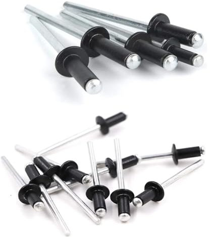 BUUV 180 Stück schwarz plattierte Aluminium-Blindnieten in 6 Größen. Beliebte Nieten 3,2 x 8/3,2 x 10/4,0 x 10/4,0 x 13/5 x 14/5 x 18 mm