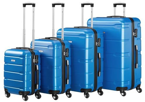 Zelsius Koffer Set 4 Stück, Blau | ABS Hartschalenkoffer mit Zahlenschloss, 4 Rollen und Innen Trennwand | Handgepäckkoffer, Trolley, Koffer Groß, Luggage Set, Hartschalenkoffer Set 4 teilig