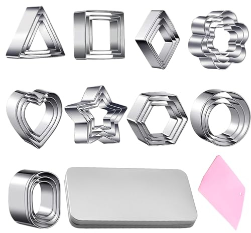 27-teiliges Modelliermassen-Ausstechformen-Set, kleine Formen zum Ausschneiden von Polymerton, Edelstahl, Fondant, DIY, Backen, Gebäck, Ausstechformen, quadratisch, dreieckig, oval usw., geometrische
